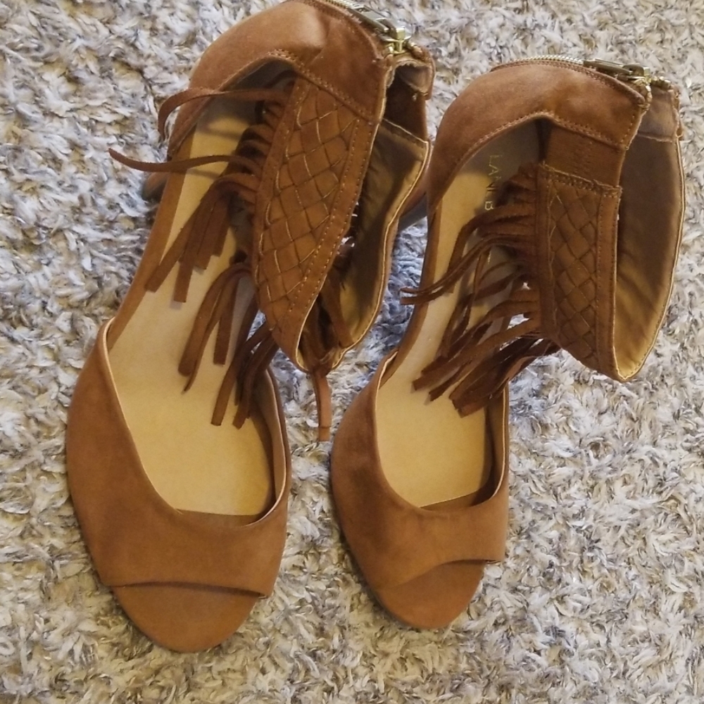 Lane Bryant Brown Open Toe Fringe Bohemian Pumps